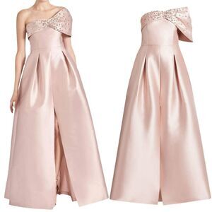 Sachin &‎ Babi NEW Delilah Crystal Embellished Gown in Silver Peony $1,095 Sz 12